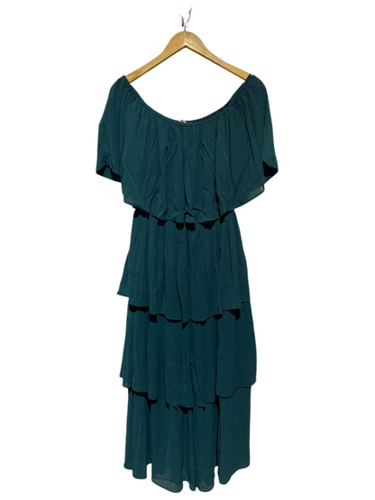 VINE APPAREL |M| BUST 14| B24| PREMIUM EMERALD GREEN TIERED RUFFLE MAXI DRESS