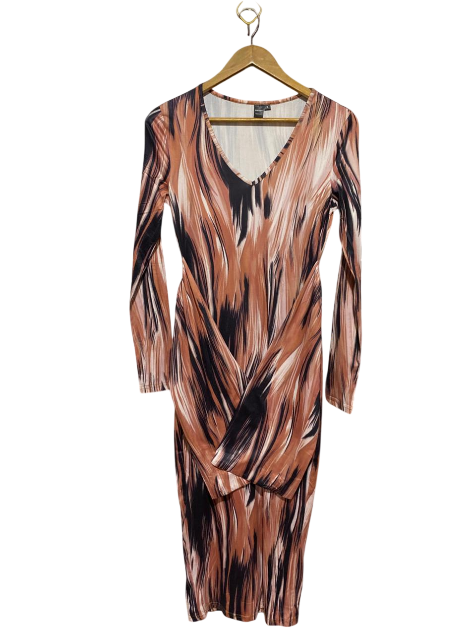 SHEIN SXY |M| BUST 17| B24| CHIC ABSTRACT EARTH-TONE LONG SLEEVE MIDI DRESS