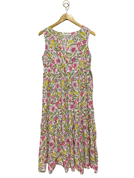 JOJO MAMAN BEBE |M| BUST 18| B24| VIBRANT FLORAL TIERED BOHEMIAN MAXI DRESS
