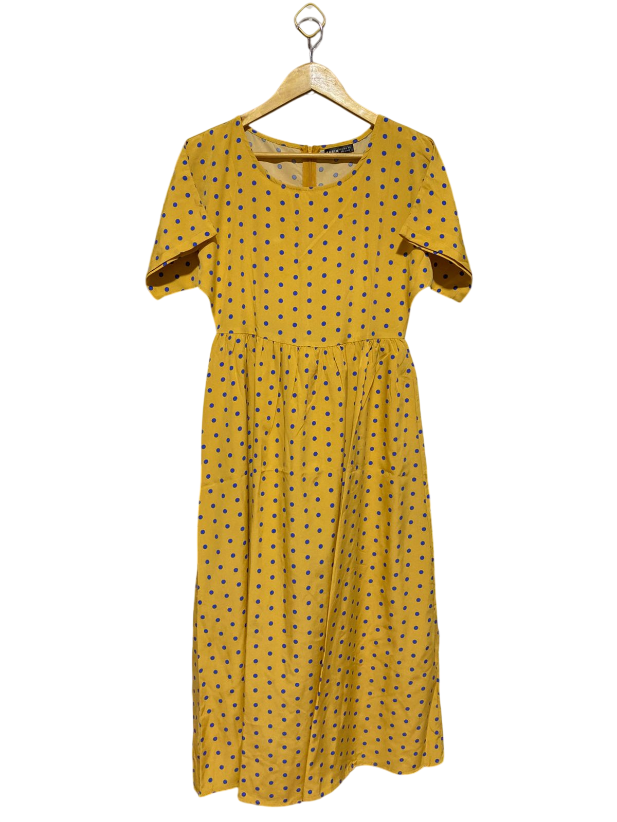 SHEIN |S| BUST FREE| B24| POLKA DOT MIDI DRESS VIBRANT YELLOW SHORT SLEEVE