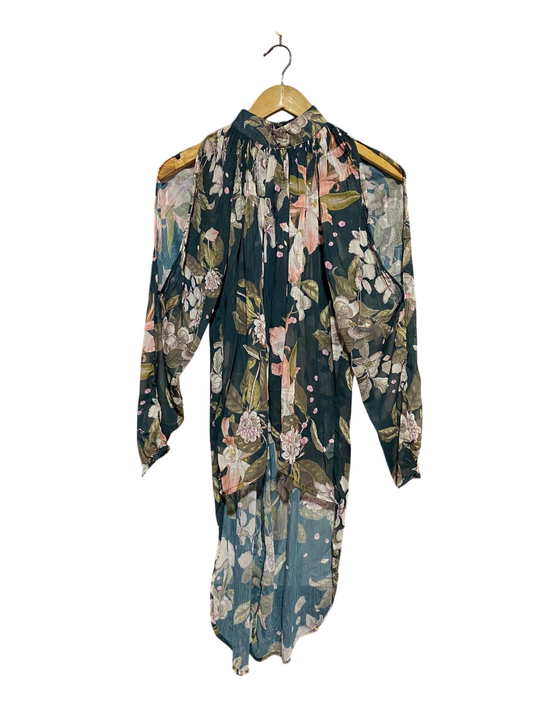WHITE CLOSET |M| BUST FREE| B24| PREMIUM FLORAL COLD-SHOULDER HIGH-LOW TOP