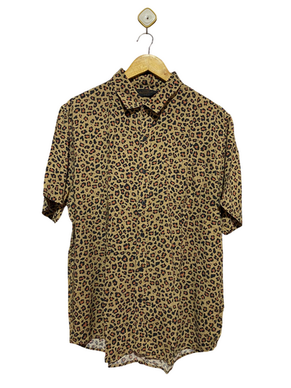 RE MASTERED |XL| BUST 23| B24| PREMIUM LEOPARD PRINT SHORT SLEEVE BUTTON-DOWN SHIRT