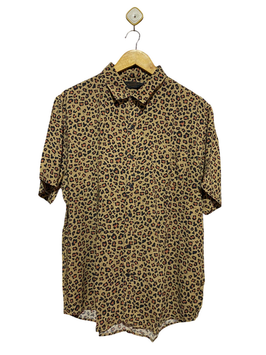 RE MASTERED |XL| BUST 23| B24| PREMIUM LEOPARD PRINT SHORT SLEEVE BUTTON-DOWN SHIRT