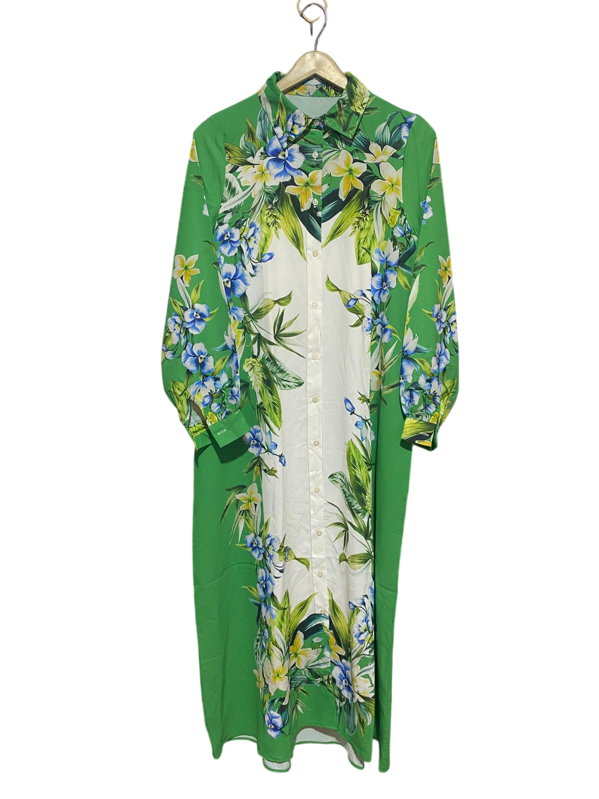 JANNGFER |L| BUST 19| B24| PREMIUM FLORAL PRINT BUTTON-DOWN MAXI DRESS