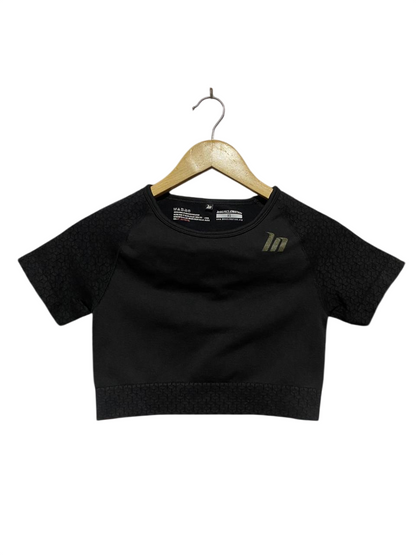 MUSCLENATION |XS| BUST 13| B24| PREMIUM MUSCLE NATION SEAMLESS CROP TOP - SLEEK BLACK PERFORMANCE ACTIVEWEAR