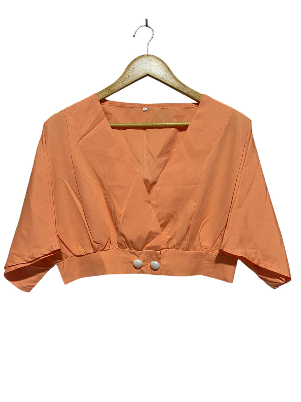 |L| BUST FREE| B24| CHIC PEACH CROP TOP - ELEGANT V-NECK BLOUSE WITH BUTTON