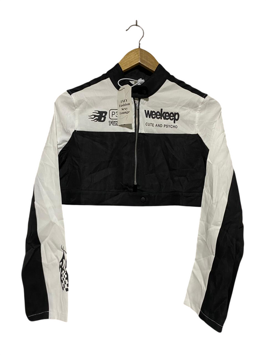 |L| BUST 18| B25| WOMEN'S WEEKEEP "CUTE AND PSYCHO" CROPPED RACING JACKET