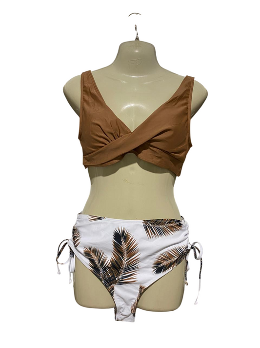 |M| B25| WOMEN'S TWO-PIECE MIX-AND-MATCH BIKINI SET WITH TWIST-FRONT TOP AND PALM PRINT BOTTOMS
