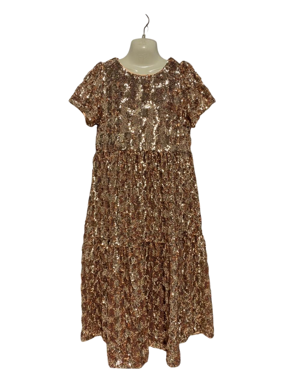 MAEVE |M| BUST 19| B25| WOMEN'S LUXURY ROSE GOLD SEQUIN TIERED MIDI DRESS