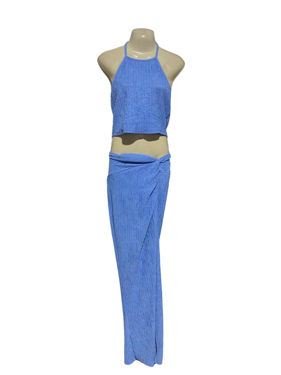 SHEIN |L| B25| WOMEN'S PERIWINKLE BLUE TEXTURED TWO-PIECE HALTER TOP AND MAXI SKIRT SET