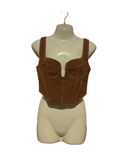 |M| BUST 17| B25| WOMEN'S CHOCOLATE BROWN CONTRAST STITCH CORSET-STYLE CROP TOP