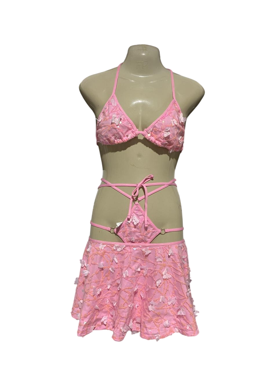 |M| B25| WOMEN'S THREE-PIECE PINK BUTTERFLY EMBELLISHED FESTIVAL & SWIM SET