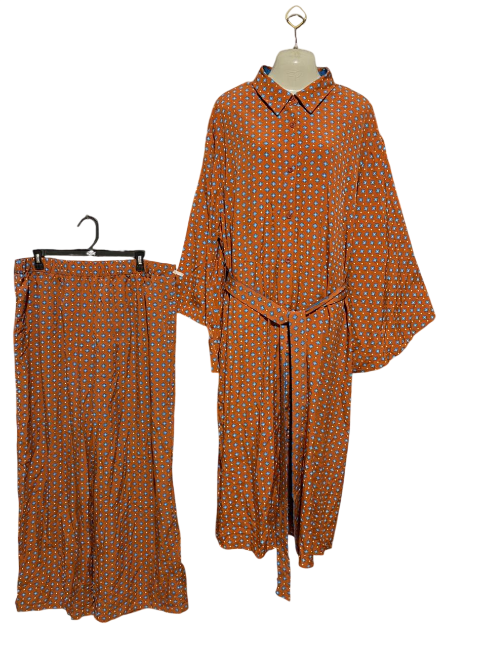 SHEIN CURVE |XXL| B25| WOMEN'S RUST GEOMETRIC PRINT TWO-PIECE MODEST COORDINATED SET