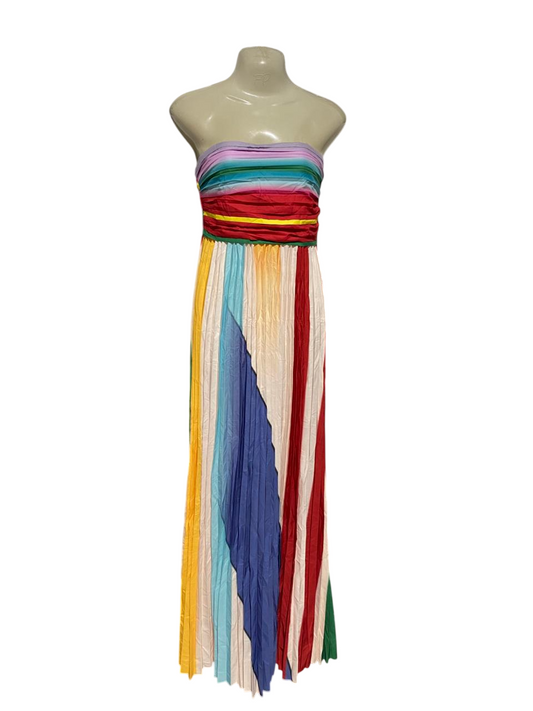 |M| BUST | B25| STRAVELESS RAINBOW MULTICOLOR PLEATED MAXI DRESS