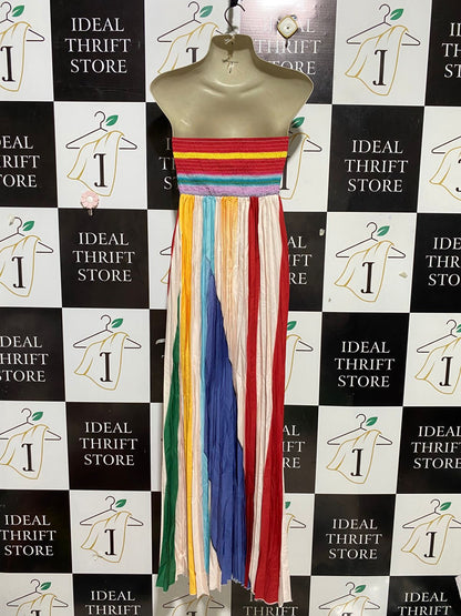 |M| BUST | B25| STRAVELESS RAINBOW MULTICOLOR PLEATED MAXI DRESS