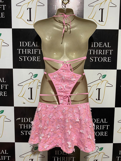 |M| B25| WOMEN'S THREE-PIECE PINK BUTTERFLY EMBELLISHED FESTIVAL & SWIM SET