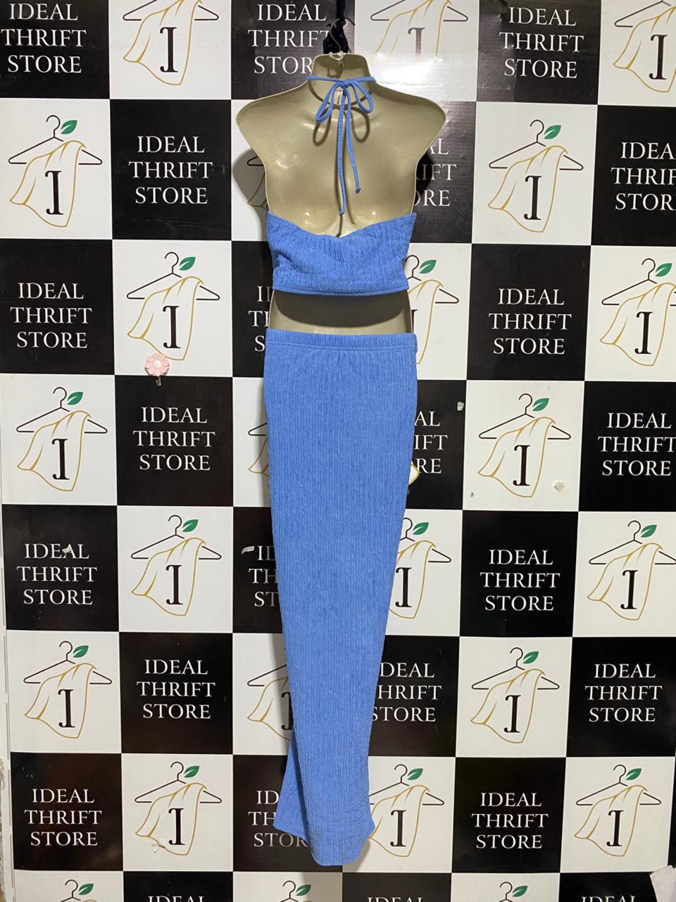 SHEIN |L| B25| WOMEN'S PERIWINKLE BLUE TEXTURED TWO-PIECE HALTER TOP AND MAXI SKIRT SET