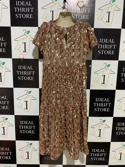 MAEVE |M| BUST 19| B25| WOMEN'S LUXURY ROSE GOLD SEQUIN TIERED MIDI DRESS
