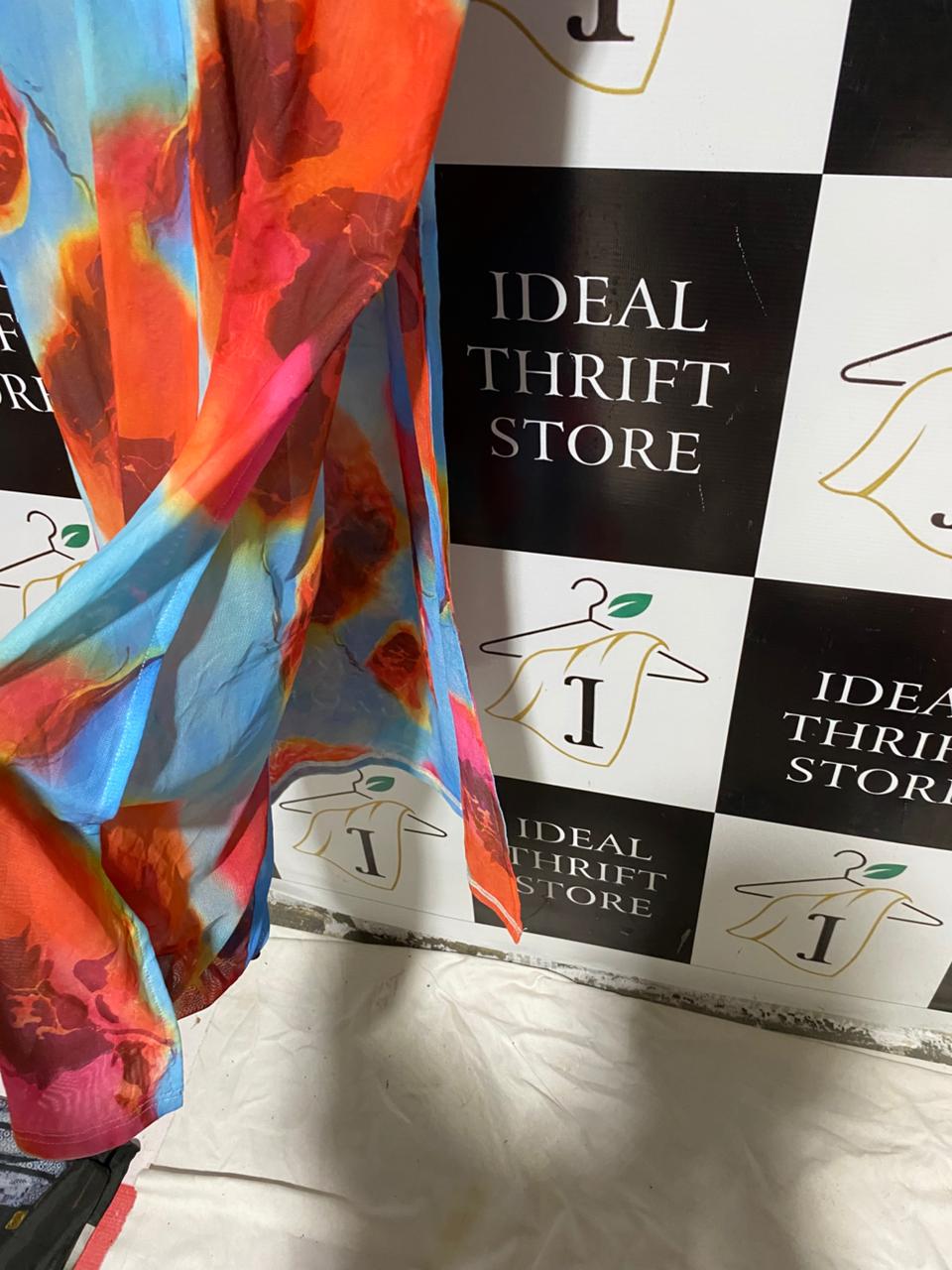 SISTER PARTY |S| B25| WOMEN'S VIBRANT MULTICOLOR ABSTRACT PRINT MESH HALTER TOP AND RUCHED MAXI SKIRT SET