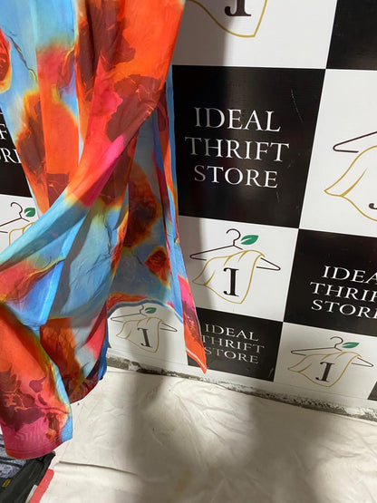 SISTER PARTY |S| B25| WOMEN'S VIBRANT MULTICOLOR ABSTRACT PRINT MESH HALTER TOP AND RUCHED MAXI SKIRT SET