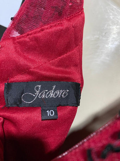 JADORE |M| BUST 18| B25| WOMEN'S CRIMSON RED EMBELLISHED MERMAID GOWN WITH BLACK LACE APPLIQUÉ