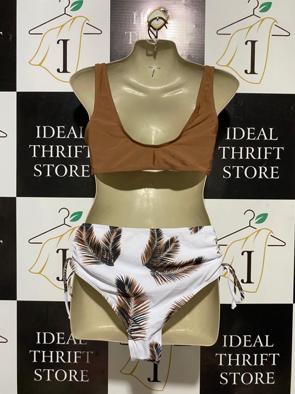 |M| B25| WOMEN'S TWO-PIECE MIX-AND-MATCH BIKINI SET WITH TWIST-FRONT TOP AND PALM PRINT BOTTOMS
