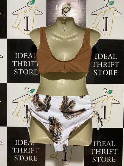 |M| B25| WOMEN'S TWO-PIECE MIX-AND-MATCH BIKINI SET WITH TWIST-FRONT TOP AND PALM PRINT BOTTOMS