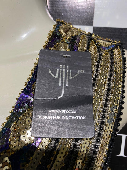 VIJIV |L| BUST 20| B25| VINTAGE-INSPIRED ART DECO SEQUIN FLAPPER DRESS - GOLD & BLACK EMBELLISHED LUXURY