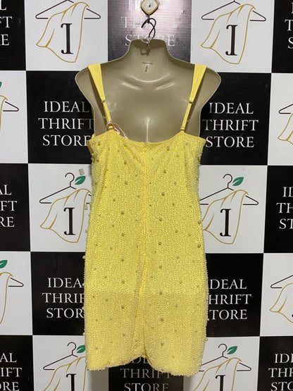 OH POLLY |M| BUST 19| B25| LUXURY PEARL-EMBELLISHED COCKTAIL DRESS - VIBRANT YELLOW CUT-OUT DESIGN