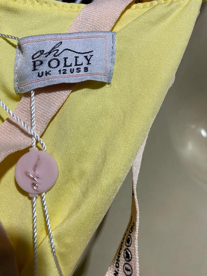 OH POLLY |M| BUST 19| B25| LUXURY PEARL-EMBELLISHED COCKTAIL DRESS - VIBRANT YELLOW CUT-OUT DESIGN