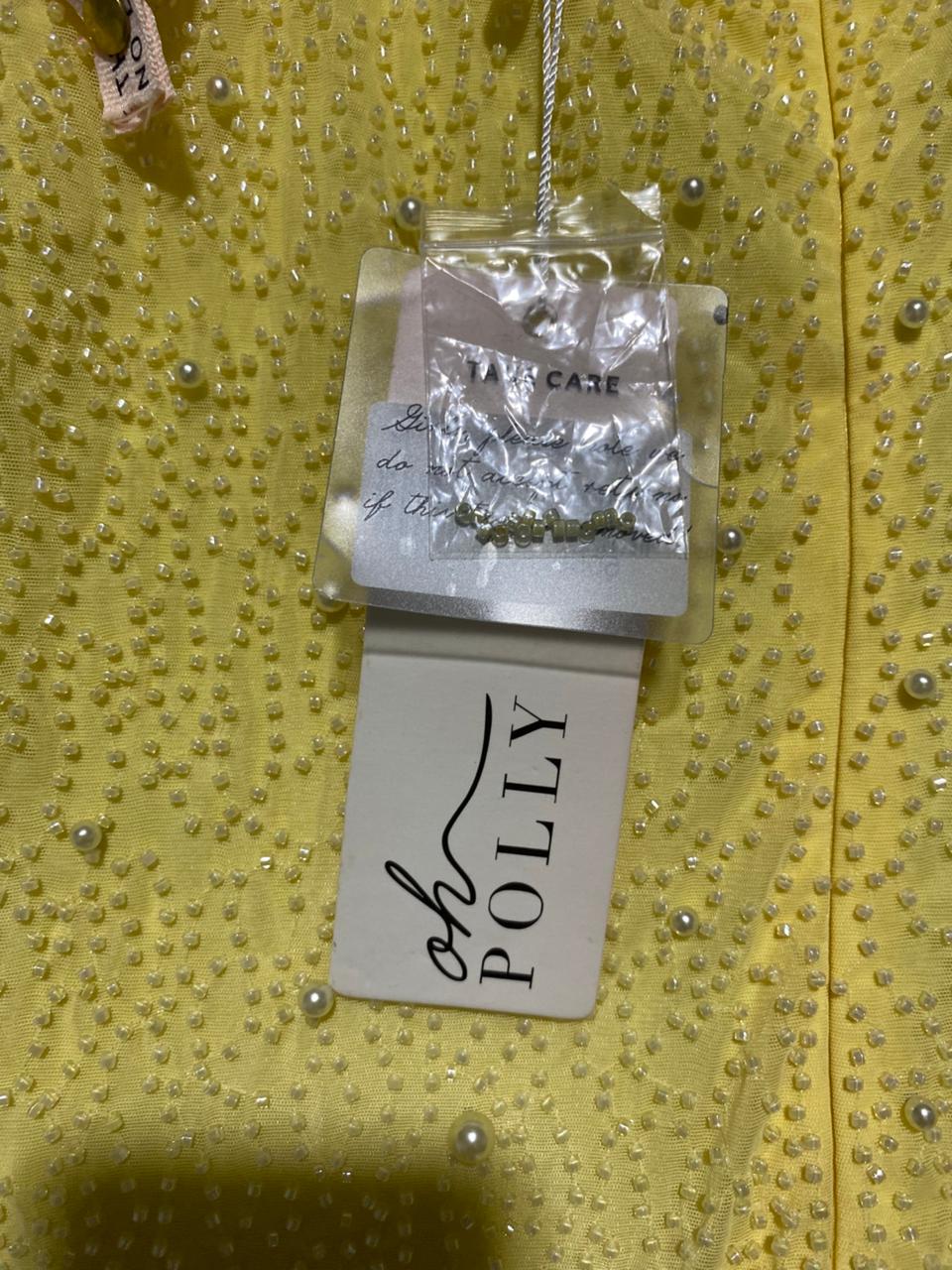 OH POLLY |M| BUST 19| B25| LUXURY PEARL-EMBELLISHED COCKTAIL DRESS - VIBRANT YELLOW CUT-OUT DESIGN