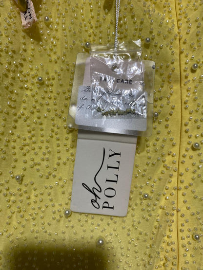 OH POLLY |M| BUST 19| B25| LUXURY PEARL-EMBELLISHED COCKTAIL DRESS - VIBRANT YELLOW CUT-OUT DESIGN