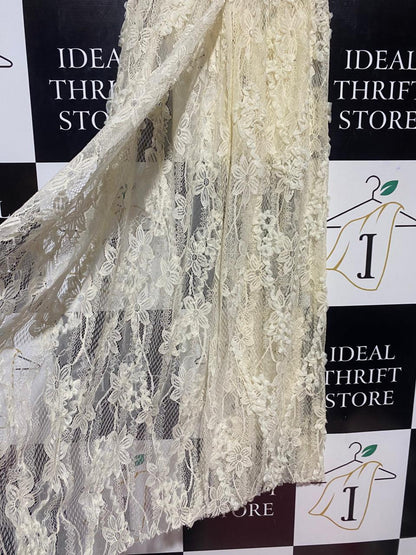 |M| WAIST 24| B24| ELEGANT CREAM LACE MAXI SKIRT - INTRICATE FLORAL EMBROIDERY & ELASTIC WAIST
