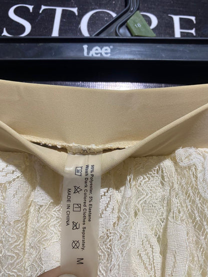 |M| WAIST 24| B24| ELEGANT CREAM LACE MAXI SKIRT - INTRICATE FLORAL EMBROIDERY & ELASTIC WAIST