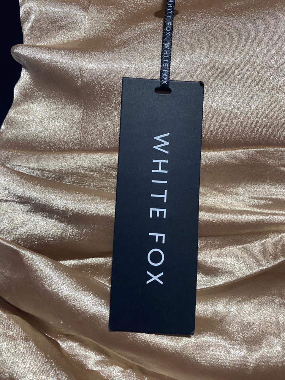 WHITE FOX |M| BUST 17| B24| LUXURIOUS CHAMPAGNE SATIN ONE-SHOULDER GOWN - ELEGANT RUCHED MAXI DRESS