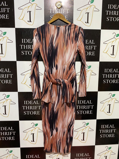 SHEIN SXY |M| BUST 17| B24| CHIC ABSTRACT EARTH-TONE LONG SLEEVE MIDI DRESS