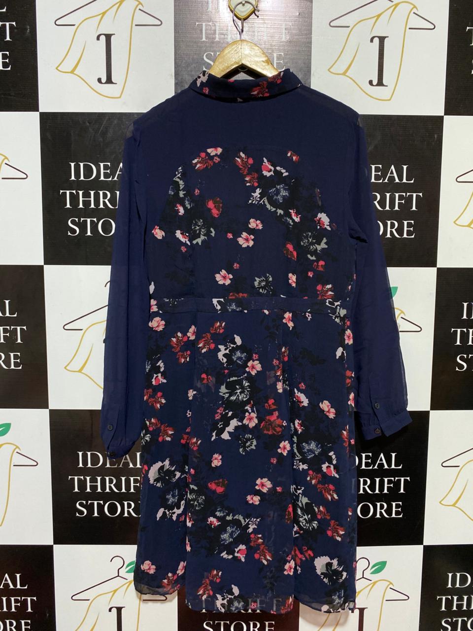 MONSOON |M| BUST 18| B24| PREMIUM MONSOON NAVY FLORAL BUTTON-DOWN MINI DRESS