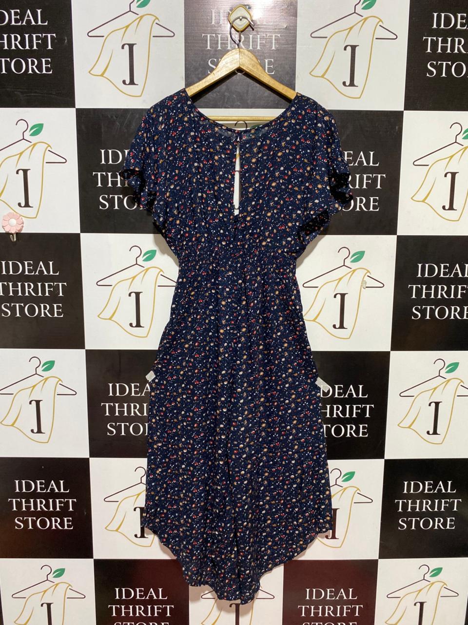 NUNUI |M| BUST FREE| B24| PREMIUM NAVY POLKA DOT TIE-FRONT MIDI JUMPSUIT