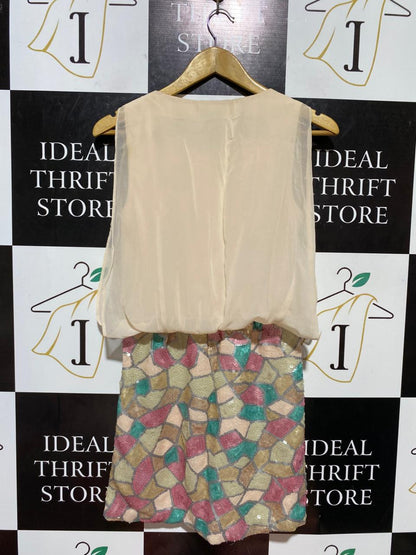 PARISIAN COLLECTION |M| BUST 17| B24| PREMIUM SEQUIN MOSAIC PARTY DRESS IN PEACH