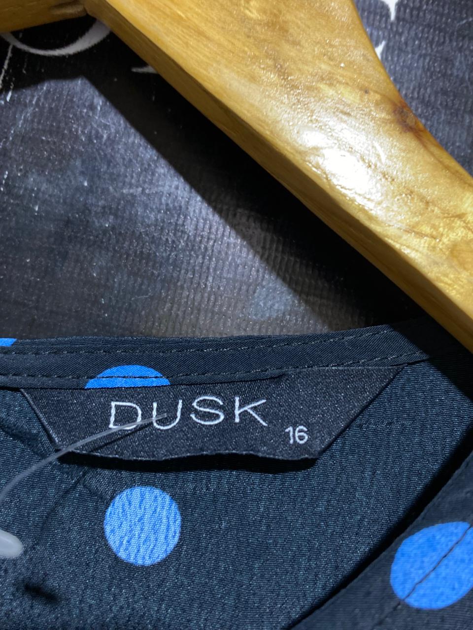 DUSK |L| BUST 19| B24| PREMIUM NAVY AND BLUE POLKA DOT RUFFLE MIDI DRESS
