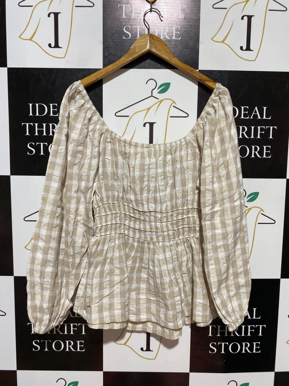 ANKO |M| BUST 18| B24| PREMIUM GINGHAM CHECK SMOCKED PEPLUM BLOUSE