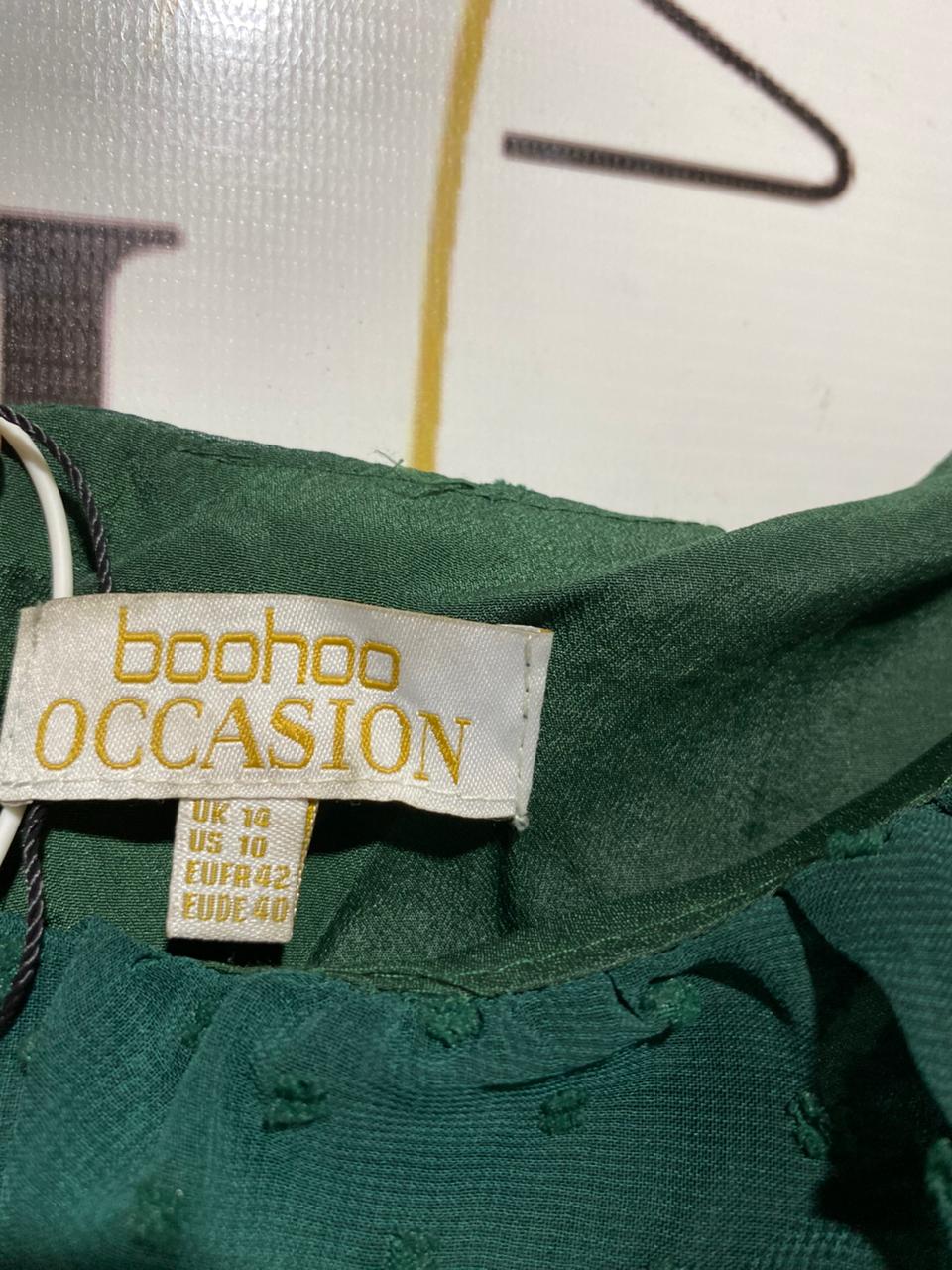 BOOHOO |M| BUST 18| B24| OCCASION EMERALD SWISS DOT MIDI DRESS