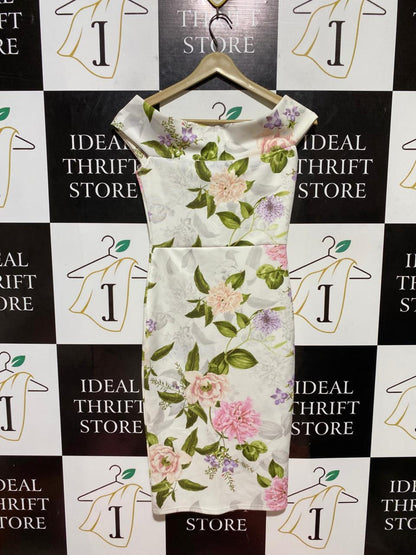 PRETTYLITTLE THING |S| BUST 15| B24| PREMIUM OFF-SHOULDER FLORAL BODYCON MIDI DRESS