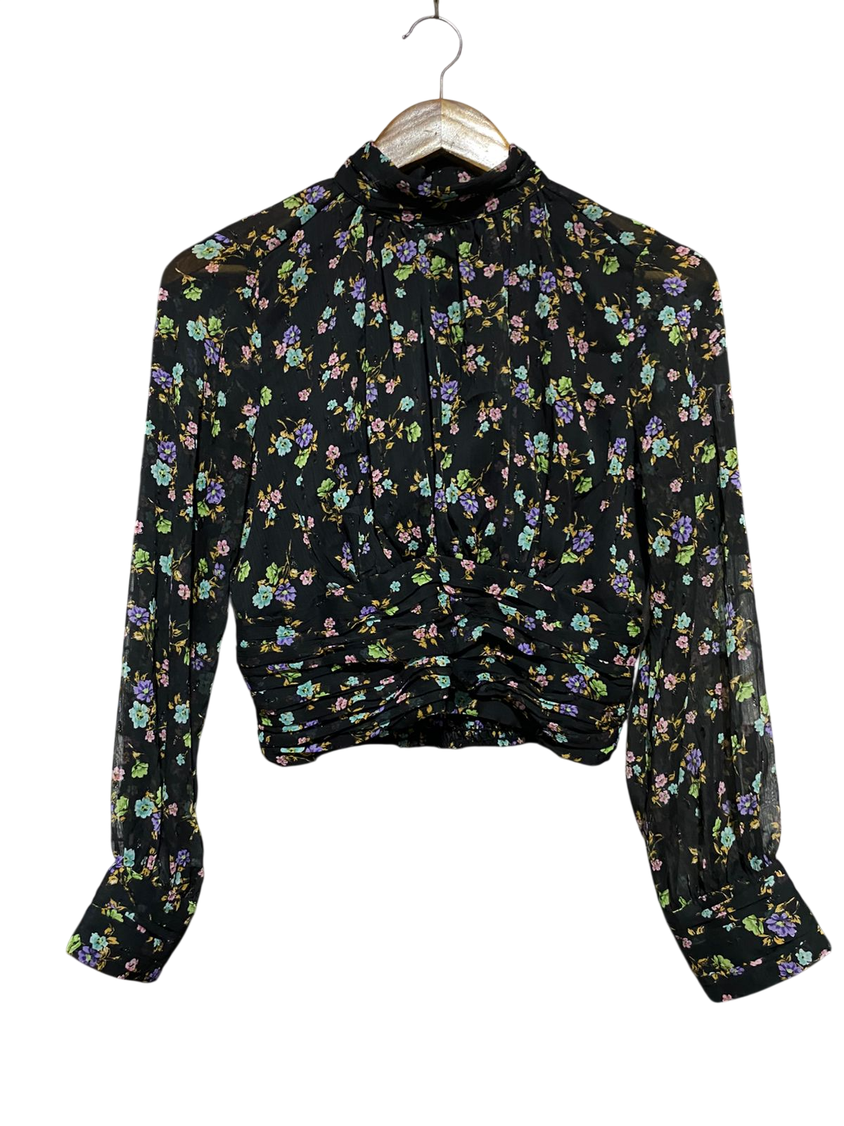 ZARA |M| BUST 18| B25| PREMIUM FLORAL RUCHED CROP TOP - BLACK MULTI