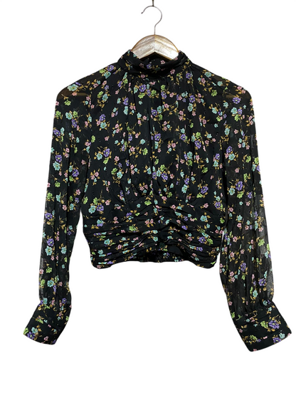 ZARA |M| BUST 18| B25| PREMIUM FLORAL RUCHED CROP TOP - BLACK MULTI
