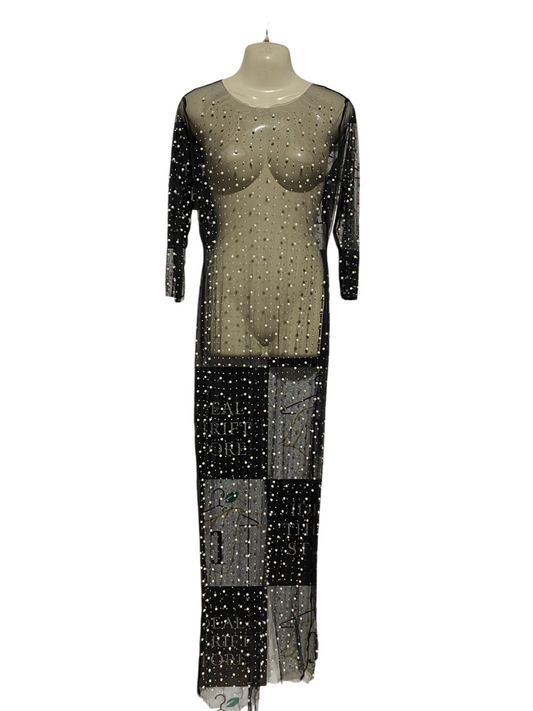 |XL| BUST 19| B25| PREMIUM PEARL-EMBELLISHED SHEER MAXI GOWN - BLACK