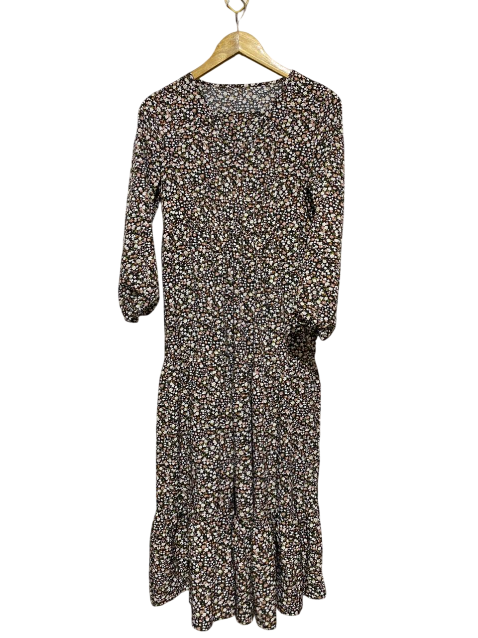 SHEIN |M| BUST 18| B25| CHIC BLACK BUTTON-DOWN MIDI DRESS  CLASSIC PUFF SLEEVE ELEGANCE