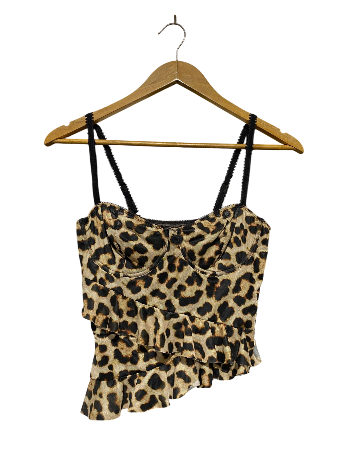 WILD LOVERS |M| BUST 14| B25| EXOTIC LEOPARD PRINT RUFFLED BUSTIER – TRENDY ASYMMETRICAL CROP TOP