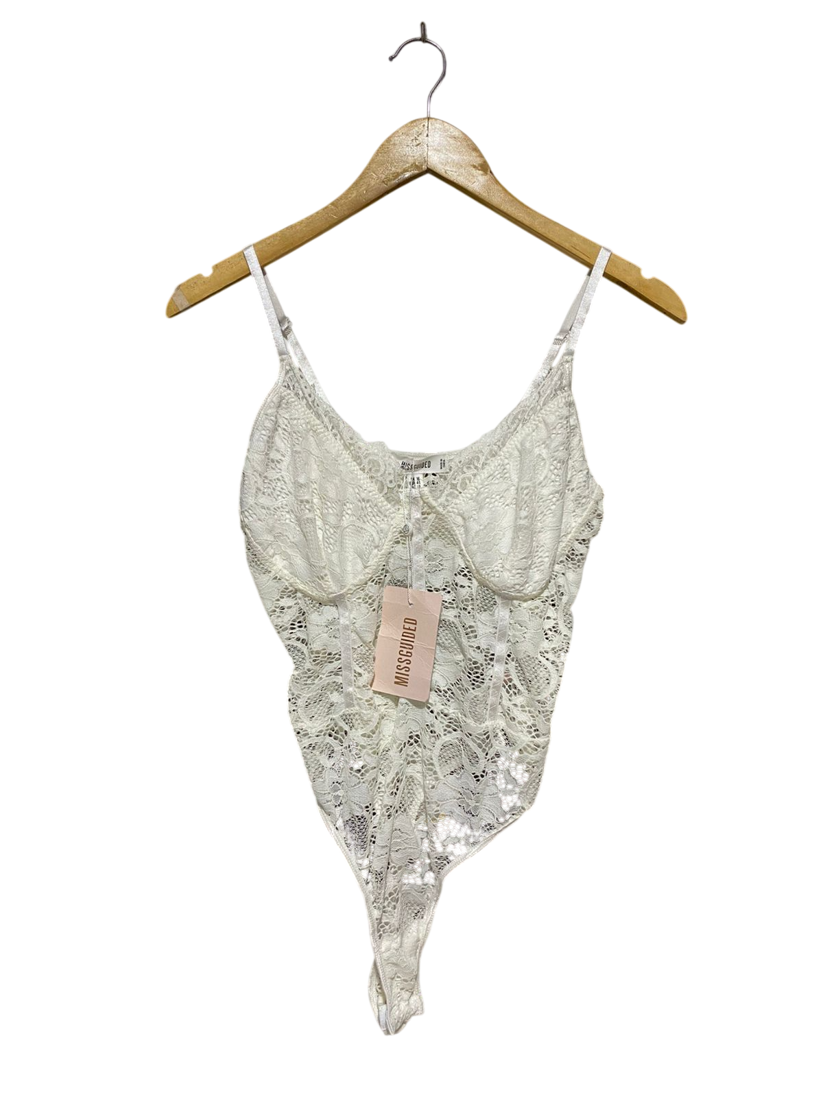 MISSGUIDED |M| BUST 17| C1| ELEGANT WHITE LACE BODYSUIT – SHEER FLORAL DESIGN