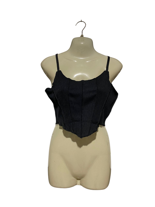 STYLEWIEE |M| BUST 15| C1| CHIC BLACK RIBBED CORSET CROP TOP